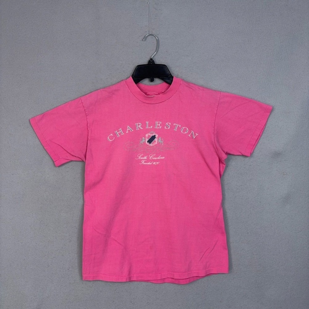 Vintage Charleston Shirt Adult Medium Pink South Carolina Souvenir Single Stitch